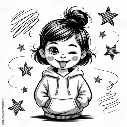 Cute Little Girl With a Playful Expression for Kids and Adults