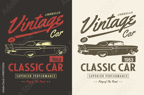 Vintage American Classic Car Illustration with Retro Typography for T-shirt and Poster Design.