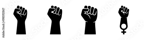 Illustration of raised fist hands hands black and white protest symbol for social justice and unity