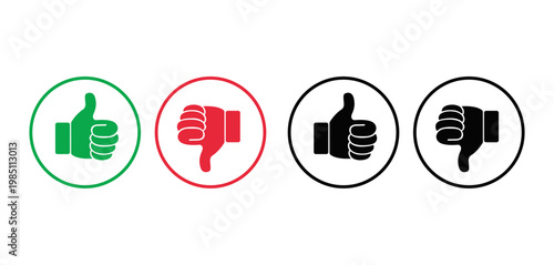 Like and Dislike Buttons Vector - Green Thumbs Up and Red Thumbs Down Rating Concept