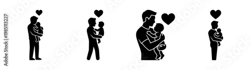 Fatherhood love illustration of parent holding child with heart family bonding and support design