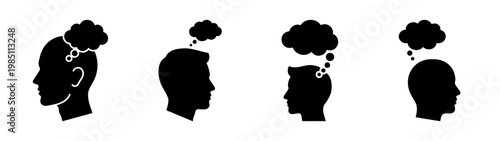 Thinking process concept illustration showing different stages of thought and reflection process