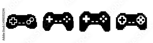 Pixel art game controllers vector illustration for retro gaming and console design projects usage