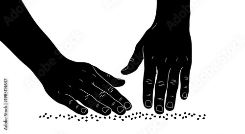 A vector graphic illustration of two hands reading braille in a minimalist flat design style