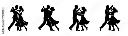 Silhouette ballroom dance vector art featuring couples dancing together in elegant poses design