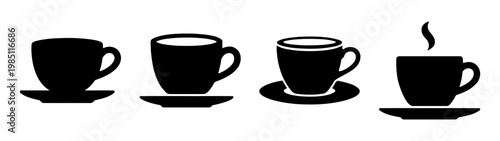 Black and white coffee cups vector art illustration perfect for cafe logo or menu design element