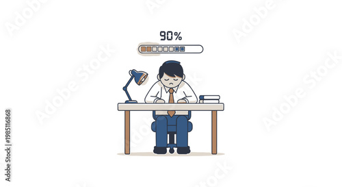 Weekend Loading Concept with Tired Businessman at Desk Illustration