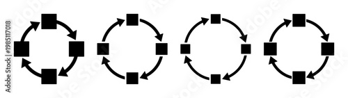Cyclic process diagram showing flow and sequence with arrows for business presentations and steps