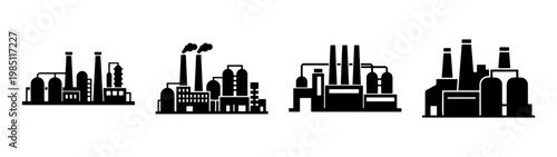 Industrial factory plant silhouette vector illustration manufacturing production power design
