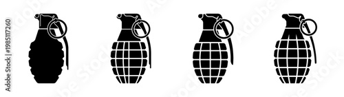 Vector illustration of hand grenade set black and white design explosive weapon military equipment