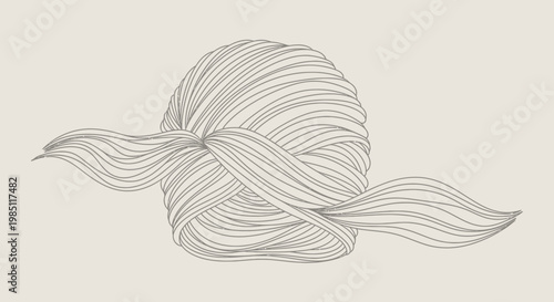 Abstract Ball of Yarn with Flowing Strands, Minimalist Line Art Illustration