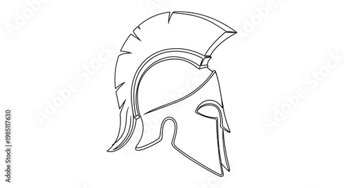 Ancient Spartan Helmet Line Art - Greek Warrior Headgear Icon