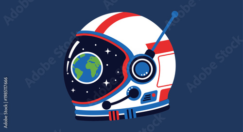 Astronaut Helmet Reflecting Earth and Stars, Space Exploration Concept