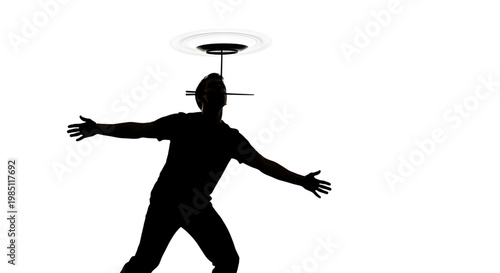A silhouette of a man with a UFO above his head