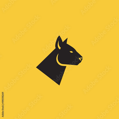 Stylized Black Dog Head Silhouette on Yellow Background.