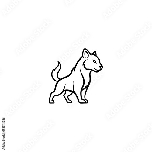 Stylized Line Art Illustration of a Wolf Standing Proudly.
