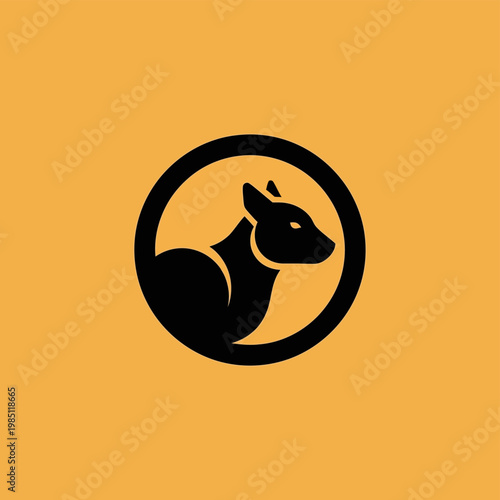Black Fox Silhouette Inside a Circle Logo Design.