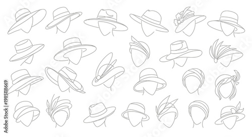 Elegant Hats Collection: Vintage Fashion Line Art