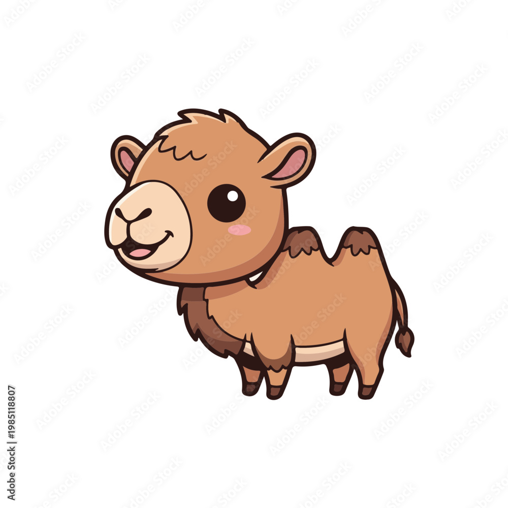 Fototapeta premium Charming and adorable cartoon camel illustration, a friendly baby desert animal character with a cheerful smile, perfect for kids' designs, educational materials, and playful graphic content