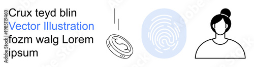 Identity verification, digital security, user authentication, personal data protection, technology, online identity. Fingerprint, coin and user profile icon. Identity verification and digital
