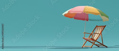 Pastel Beach Umbrella and Wooden Chair Summer Banner