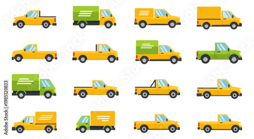 Collection of Colorful Delivery Trucks and Pickup Trucks