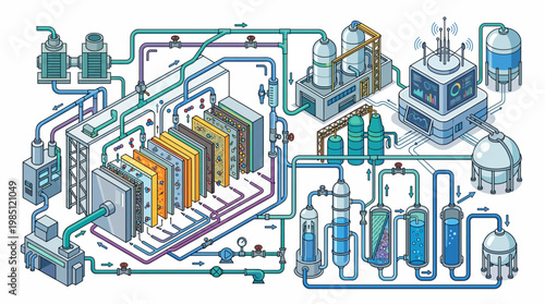Industrial process diagram with complex piping system.