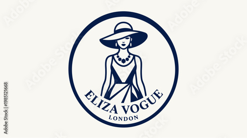Elegant logo featuring a woman in a hat and dress, with the text "ELIZA VOGUE LONDON" around her.