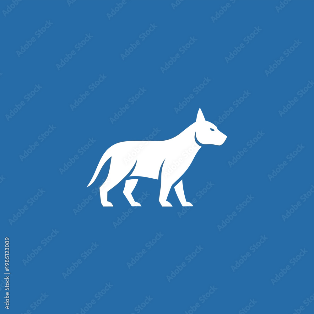 Fototapeta premium White Bull Terrier Silhouette Standing Proudly Against Blue Background.