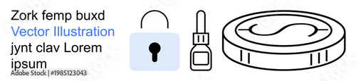 Financial security, online transactions, digital assets, tech innovation, safety solutions, secure payment. Lock, coin and dropper icons security and finance. Financial security and online