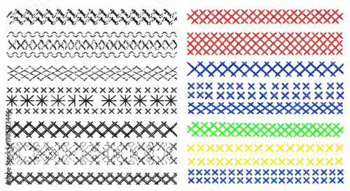 Set of Embroidered Cross Stitch Patterns and Borders