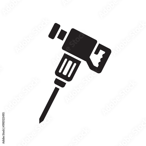 Rotary Hammer Drill Icon Black Power Tool Construction Equipment Symbol Industrial DIY Illustration Isolated