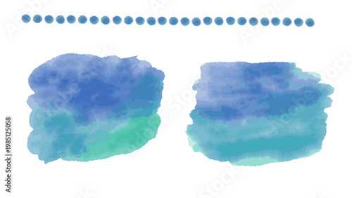 青と緑のドット罫線と水彩風の背景素材