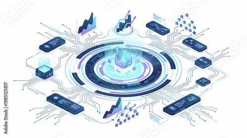 Futuristic technology and data exchange concept.