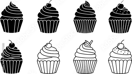 Cupcake icon concept. Glyph and line vector illustrations on white background
vector silhouette illustration isolated on white background 