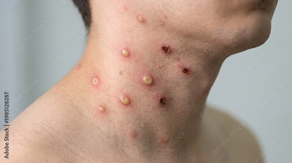 Fototapeta premium Skin condition on human neck, monkeypox.