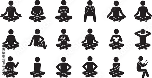 Foto Meditation and Relaxed Cross-Legged Sitting Silhouettes.