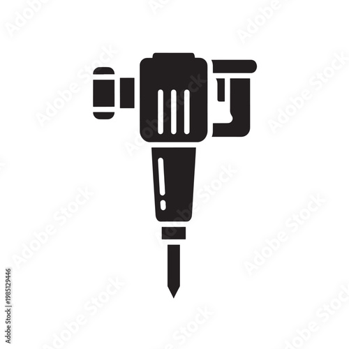 Rotary Hammer Drill Icon Black Power Tool Symbol for Construction Industrial DIY Drilling Equipment Isolated on Transparent Background