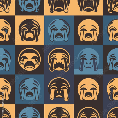 Crying Emoji Faces Pattern Seamless Repetition.