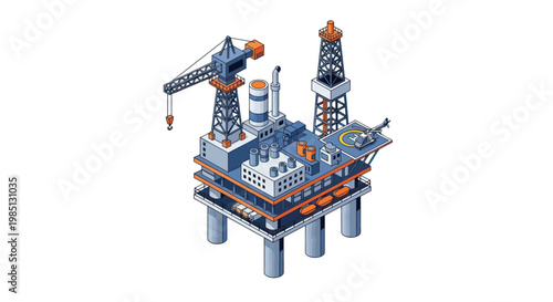 Isometric Offshore Oil Rig Platform for Energy Production.