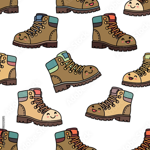 Cute Cartoon Hiking Boots Pattern.