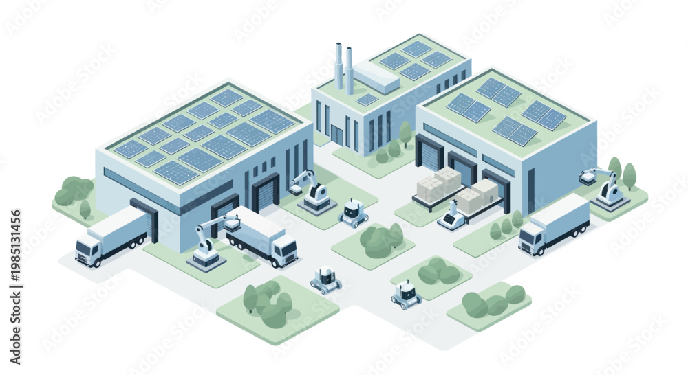 Fototapeta premium Isometric Smart Logistics Hub with Automated Delivery Vehicles.