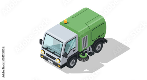 Isometric Street Sweeper Truck Vehicle Illustration.