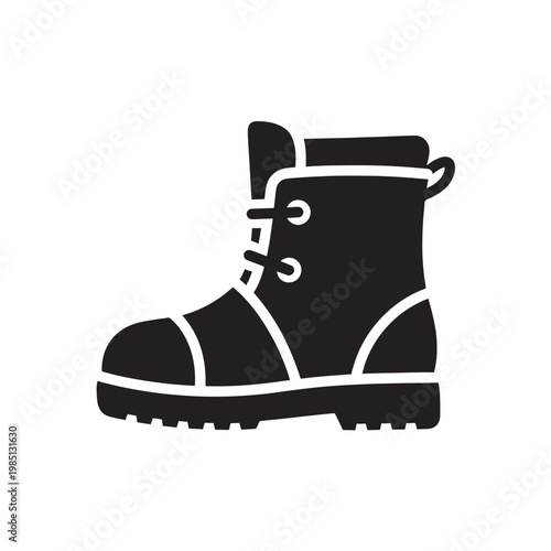 Black Boot Lace Up Footwear Icon for Fashion Style Clothing and Apparel Design Isolated on Transparent Background