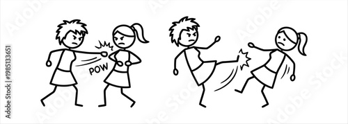 Two cartoon people fighting with punches and kicks