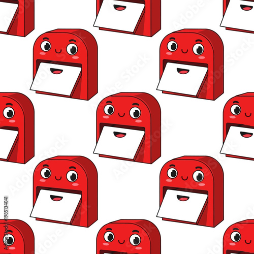 Cute Red Mailbox Character with Smiling Face.