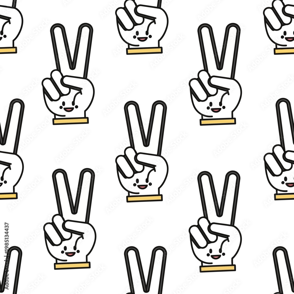 Fototapeta premium Cute Cartoon Peace Sign Hand Gesture Pattern.