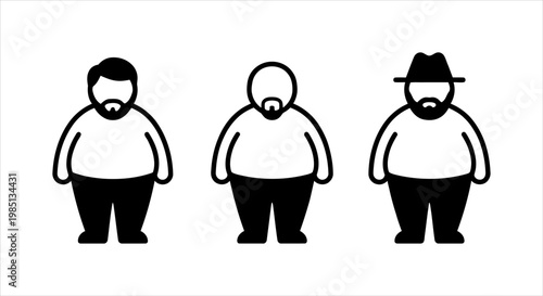 Minimalist Black and White Icons Depicting Various Overweight Male Figures
