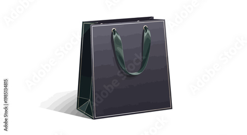 Black Shopping Bag with Handles Standing Upright.
