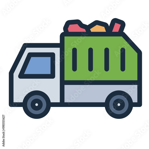 garbage truck filled line icon. waste transport. city cleanup. sanitation vehicle.